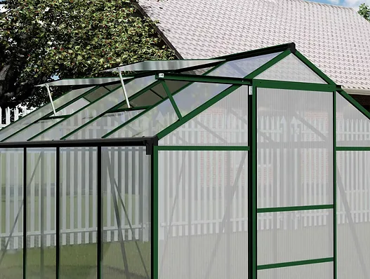 Green frame glass greenhouse