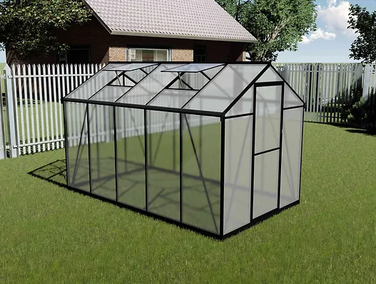 Black frame glass greenhouse