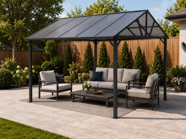 Black metal hardtop gazebo