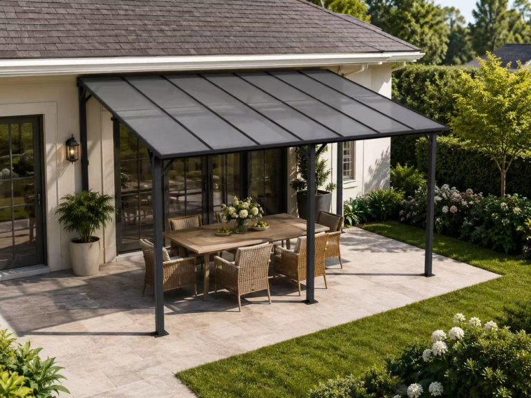 Black metal patio cover
