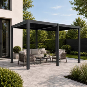 Black aluminum louvered pergola