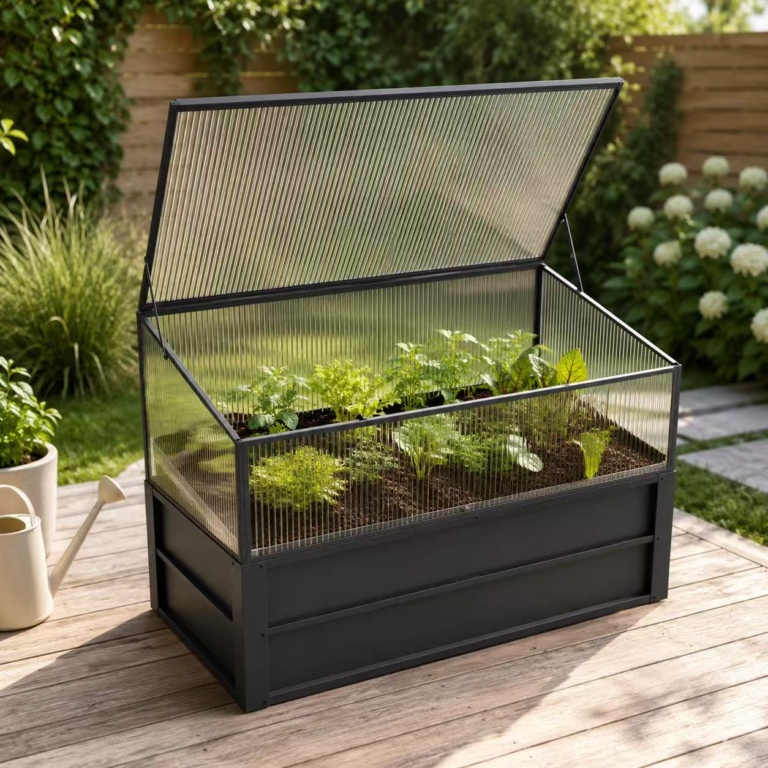 Raised garden bed with polycarbonate cold frame