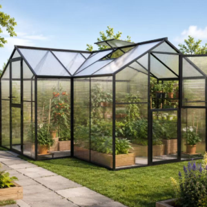 Black frame polycarbonate double greenhouse