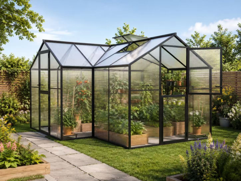 Black frame polycarbonate double greenhouse