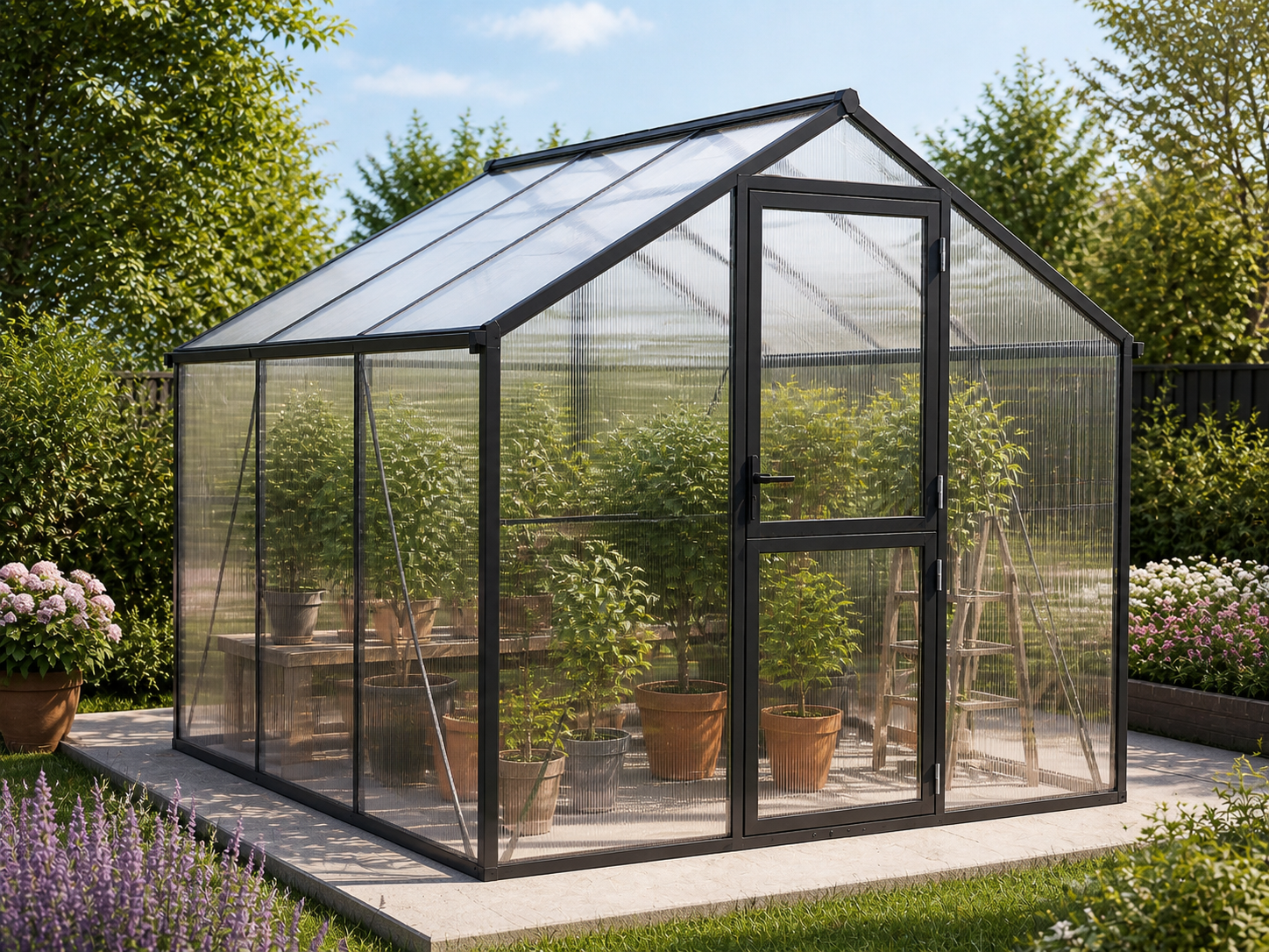Bronze frame polycarbonate greenhouse