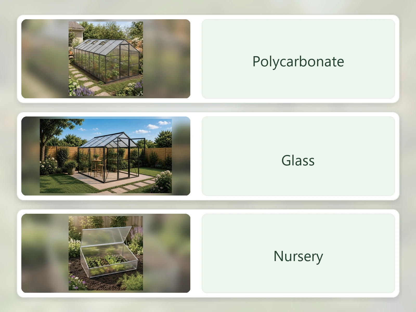 Polycarbonate glass and nursery growing product directions for greenhouse buyers