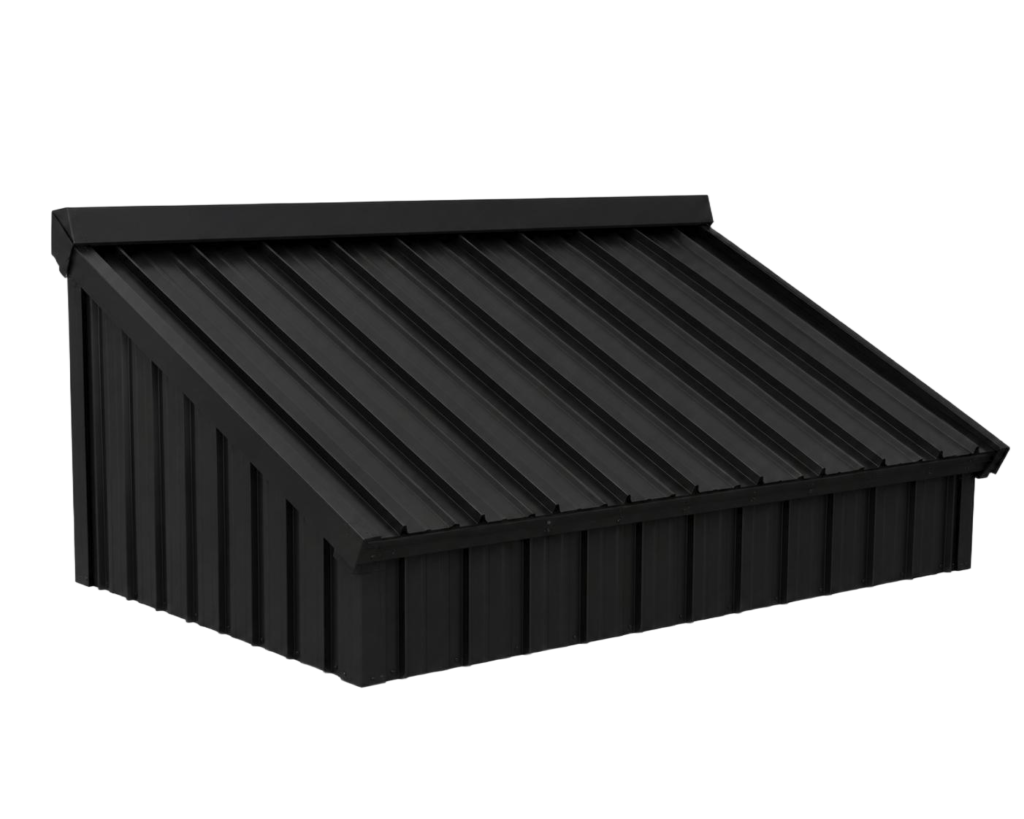 Pent roof metal garden shed showing a single-slope roof form