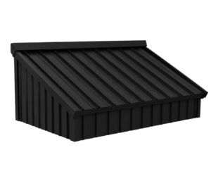 Pent roof metal garden shed showing a single-slope roof form