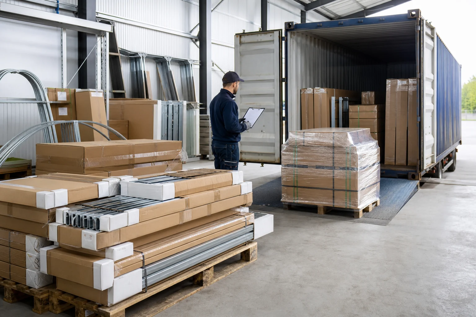 Flat-pack garden products organized for production and shipment preparation