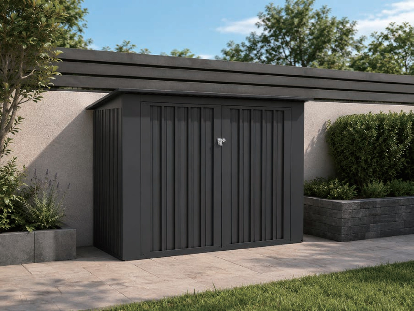 Enclosed metal bicycle storage shed with wide double doors