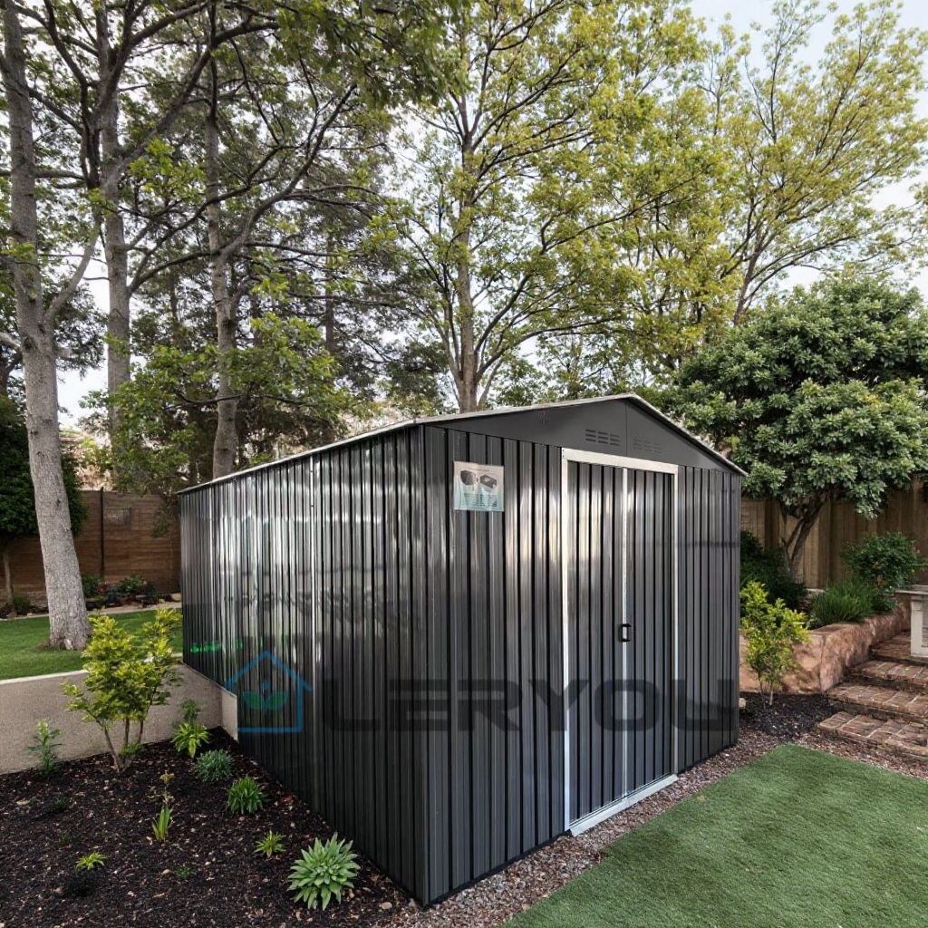 Galvanized Steel Garden Shed with Double Sliding Doors and Apex Roof