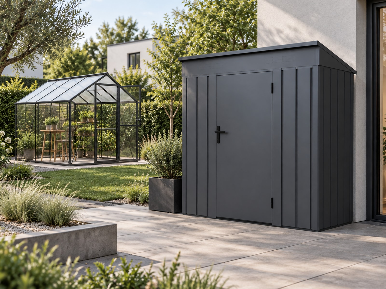 Metal garden shed and greenhouse range for German retail and importer sourcing