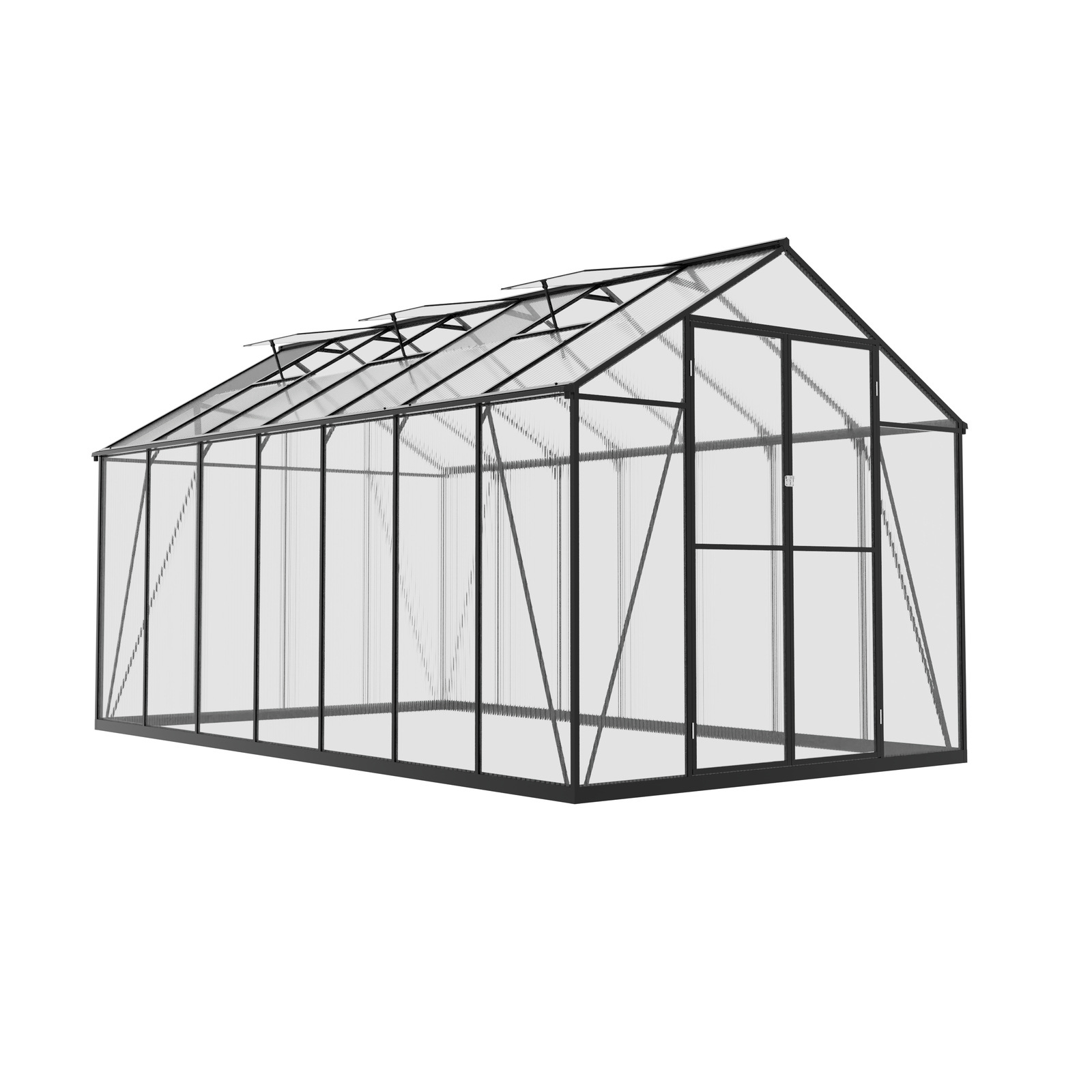 Seven-bay dark-framed garden greenhouse product view