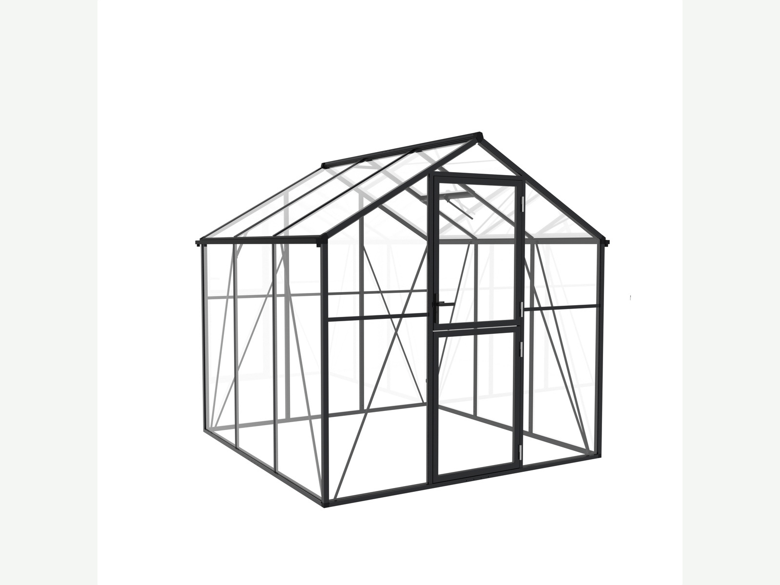 Three-bay glass garden greenhouse product rendering