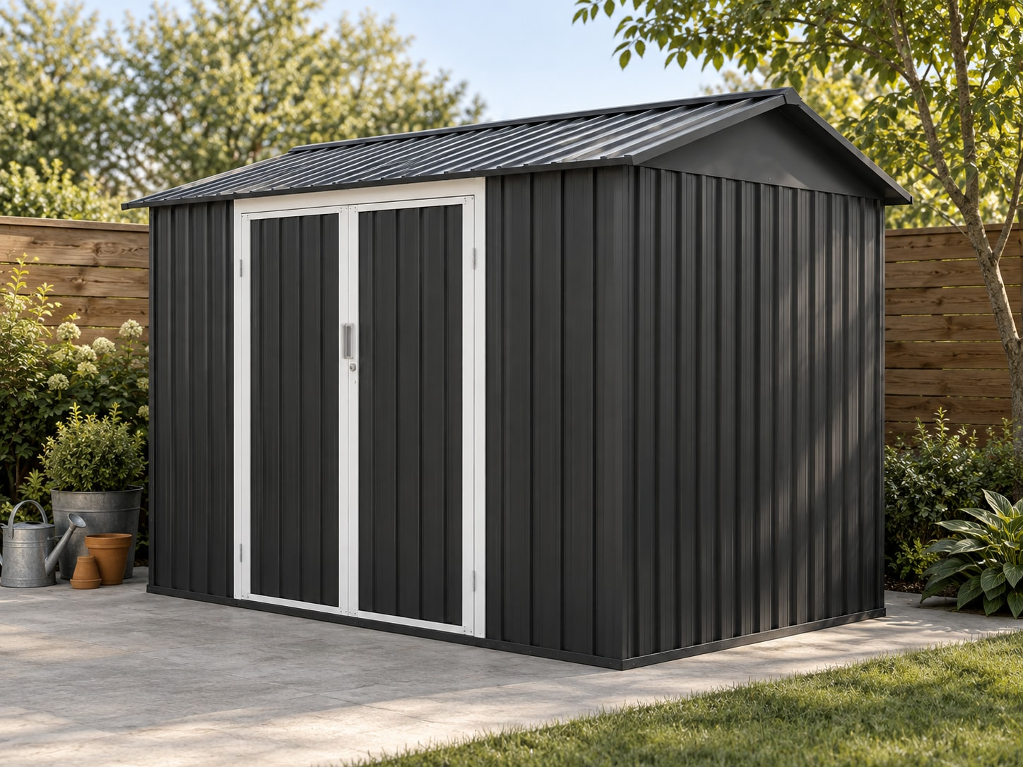 Heavy-duty metal garden shed for outdoor-storage range planning