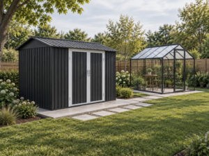Outdoor storage, metal shed and backyard greenhouse range for North America