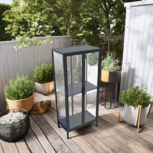 Three-Tier Mini Greenhouse Cabinet with Front Doors and Top Vent