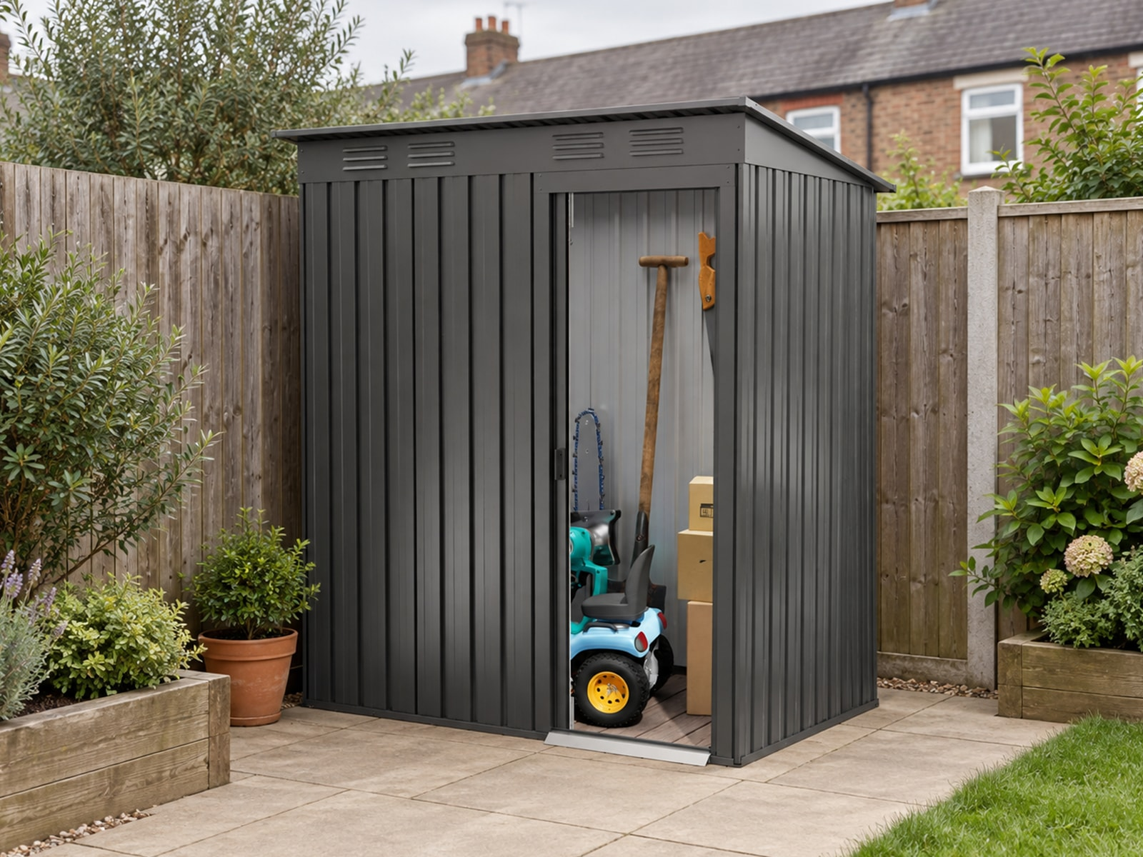 Classic metal garden shed for UK outdoor storage range planning