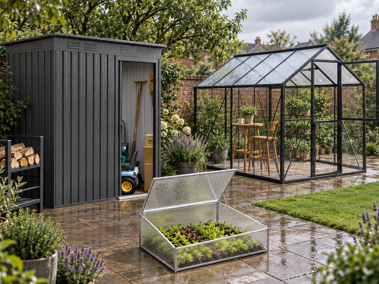 Garden shed, storage and greenhouse product families for UK retail sourcing