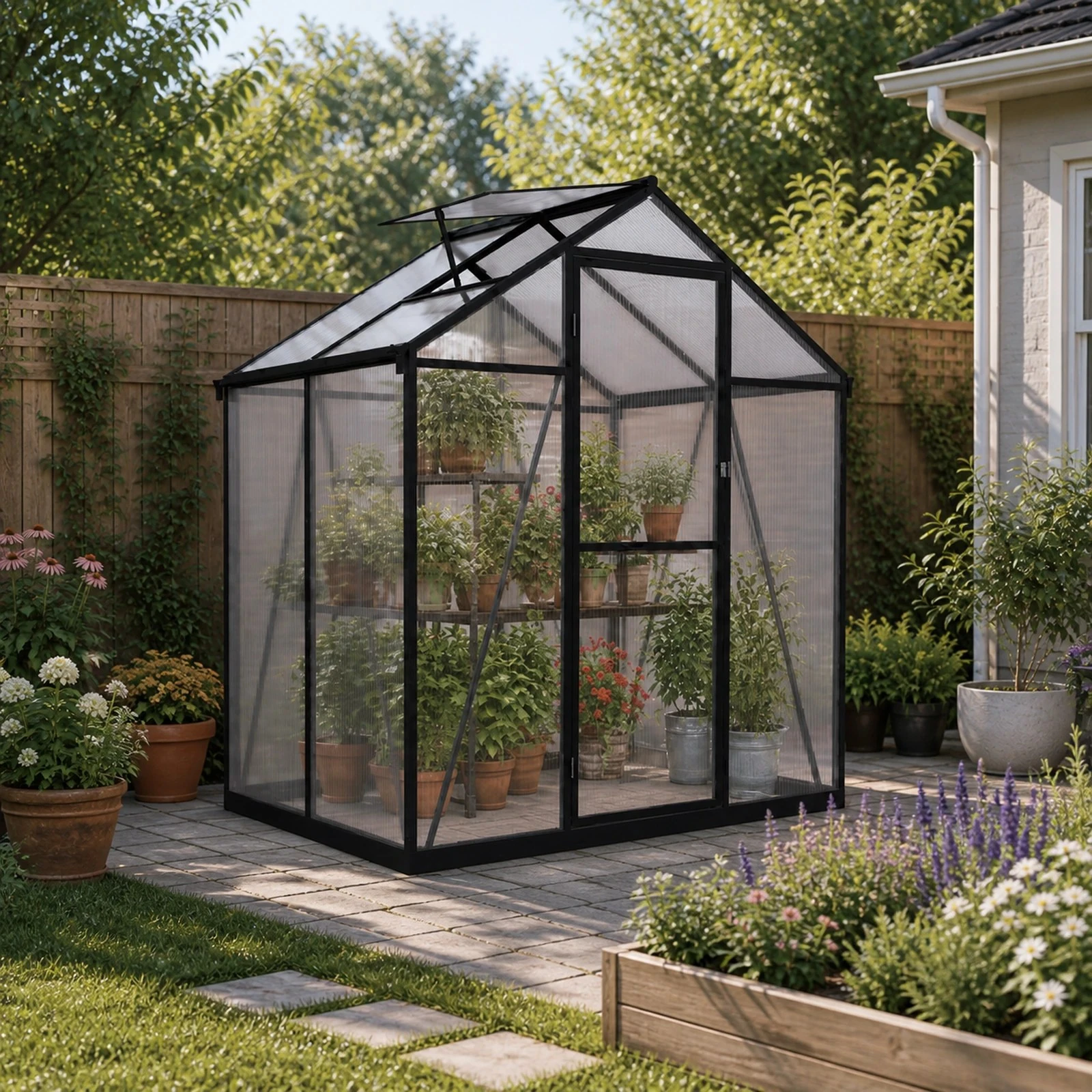 LERYOU polycarbonate greenhouse product in a garden
