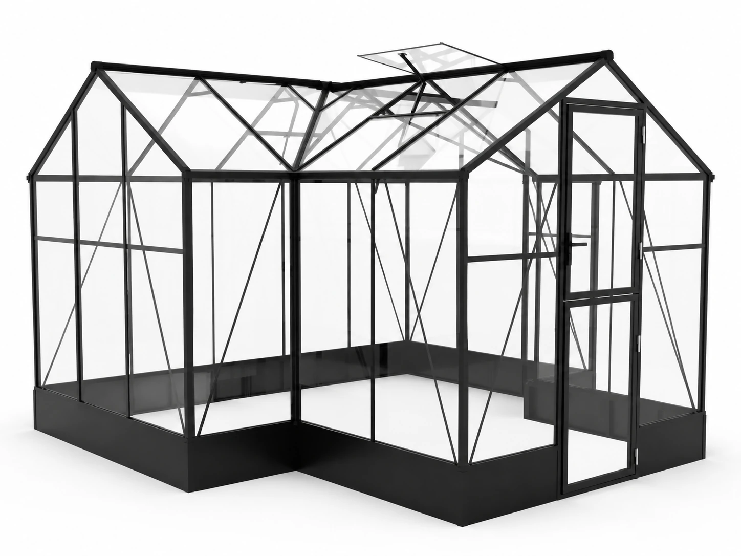 Greenhouse frame with dwarf-wall base
