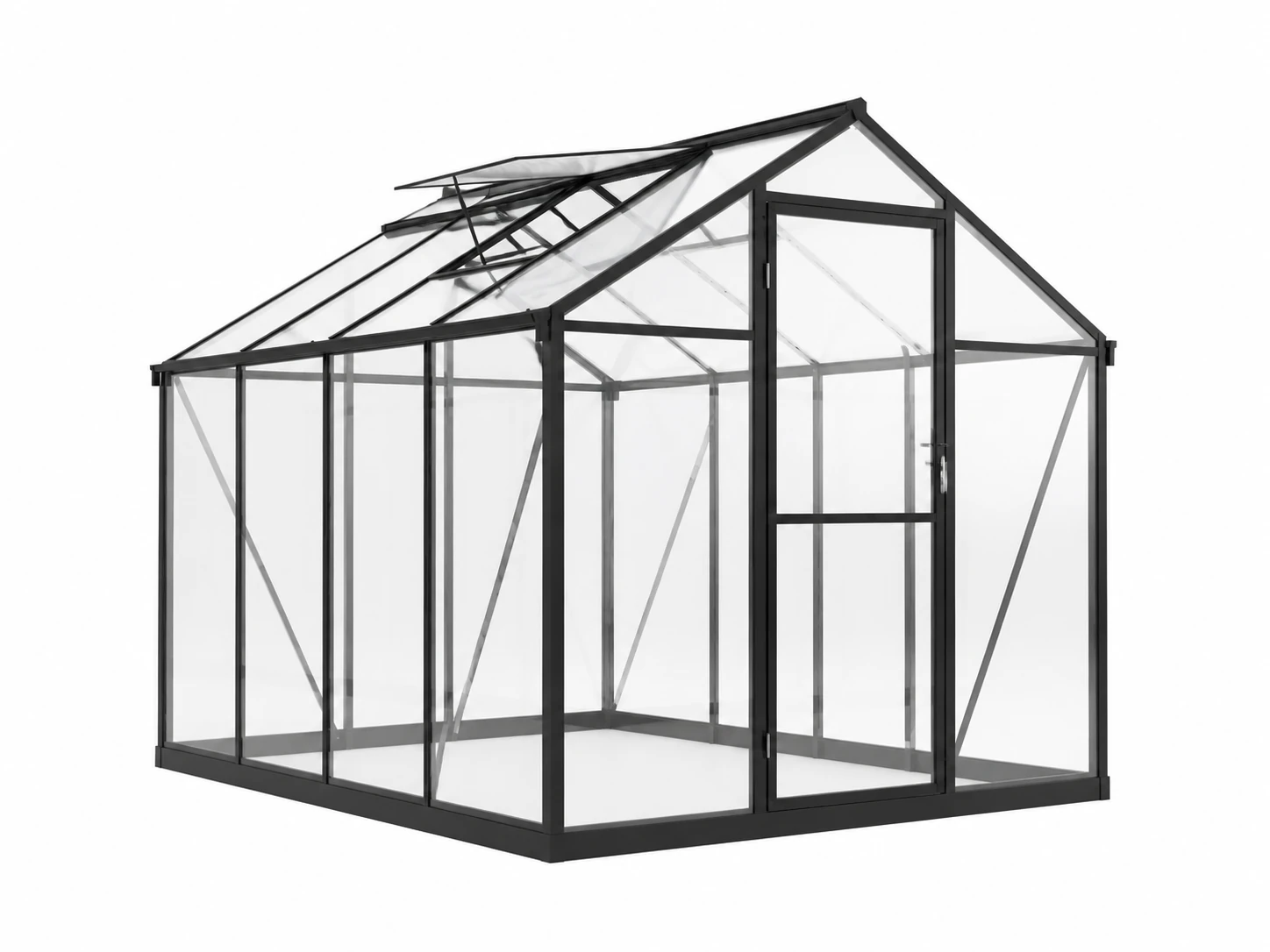 Greenhouse frame with roof vents