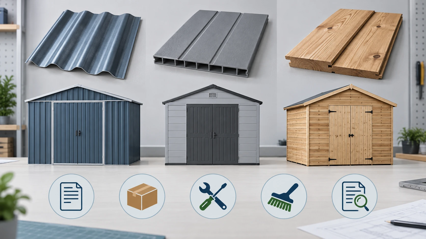 Metal plastic and wood garden shed material directions for B2B sourcing comparison